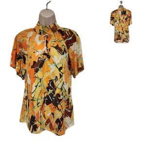 East 1946 Multicolor Yellow Mock Neck Sleeveless Top Medium